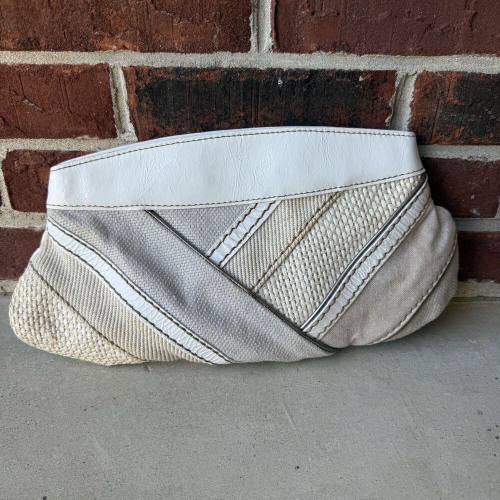 Fossil Purse Patchwork Clutch Bag White Leather Back Mixed Textures Neutral